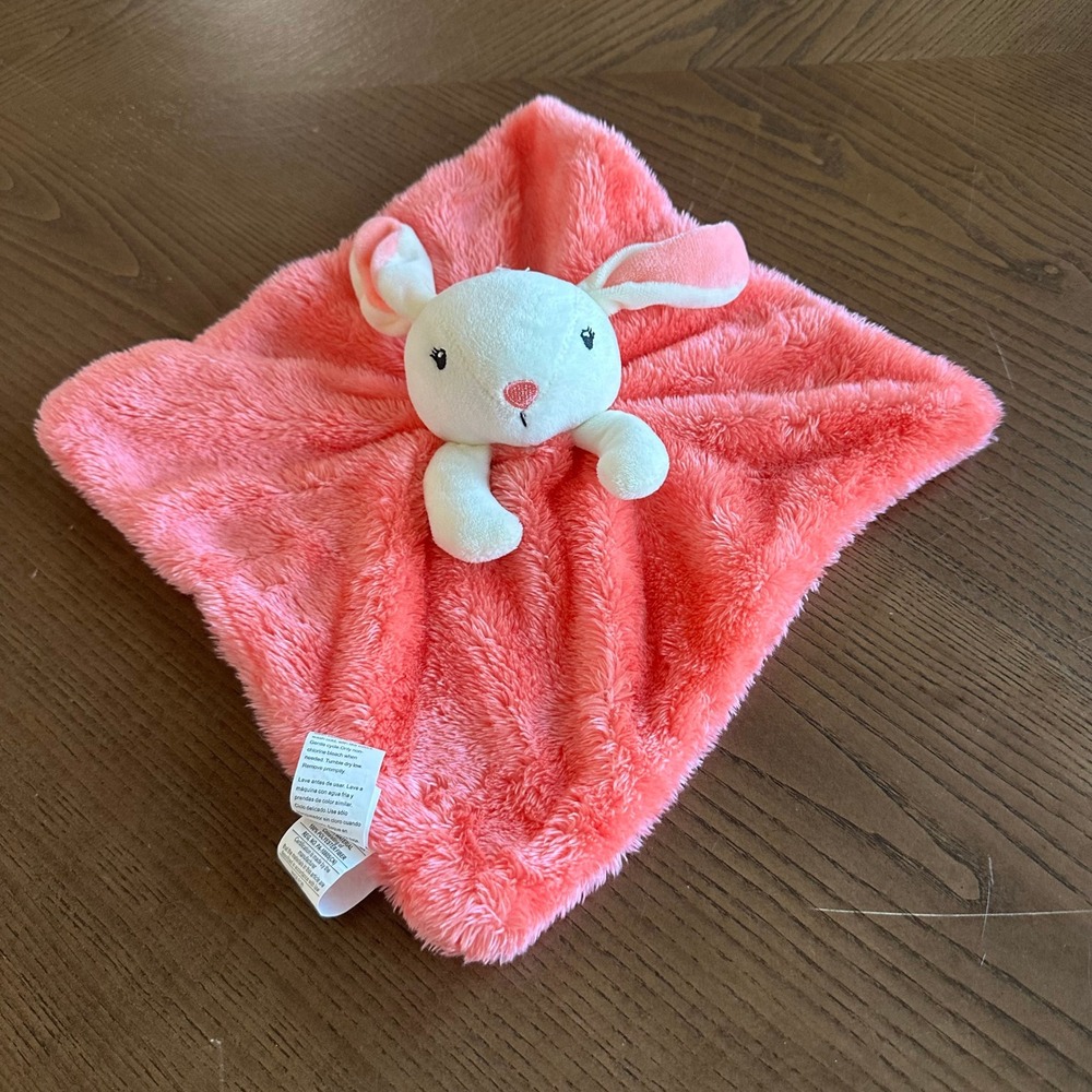Pink Bunny Security Blanket Plush Lovey Coral Faux Fur Baby Toy 12''